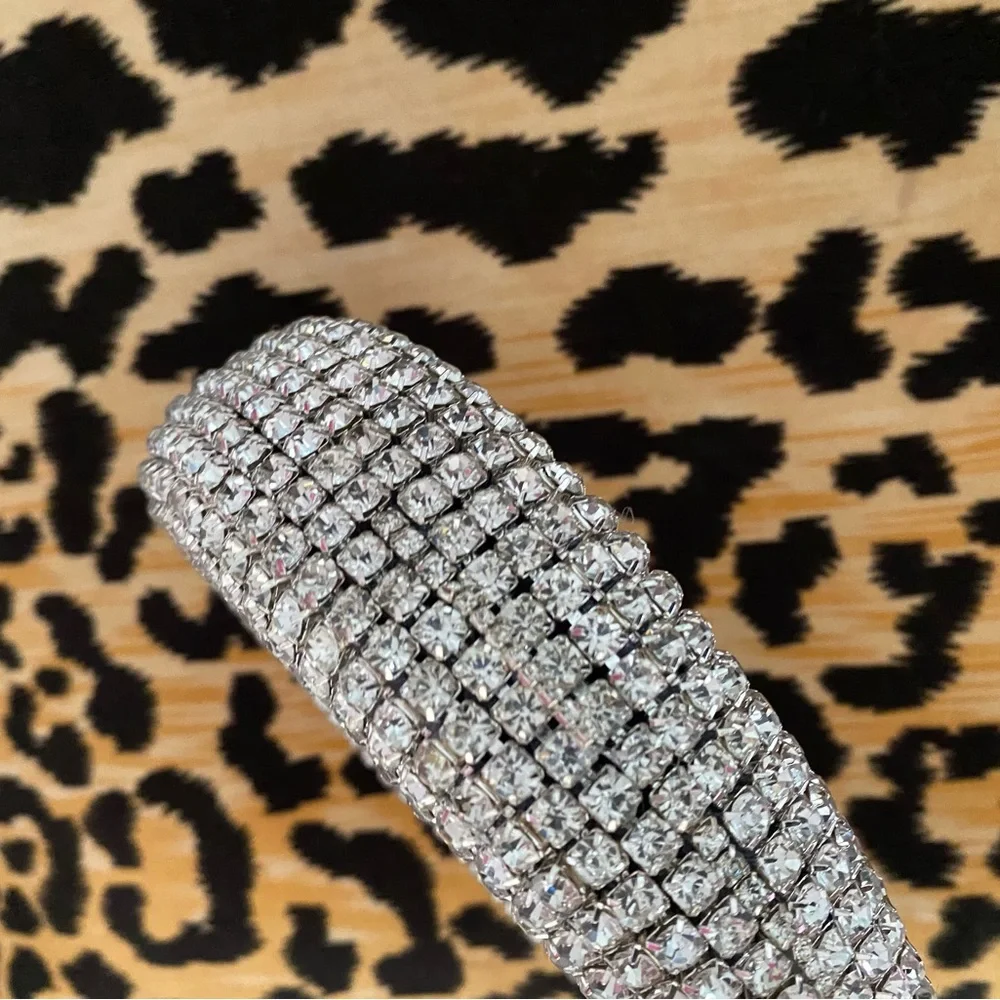 Crystal Embellished Padded Headband - Silver